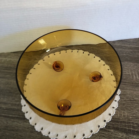 Handblown Amber Art Glass Bowl with Feet - Picture 2 of 11